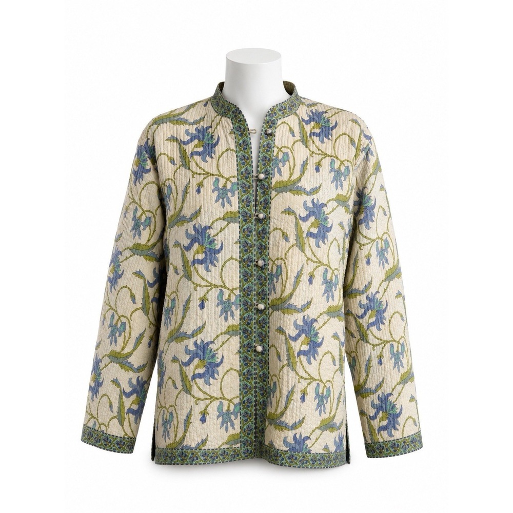 Womens Quilted Reversible Jacket - Sam Hiln's Collection Green Floral Sz L-XL